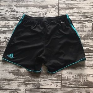 adidas black and blue athletic shorts